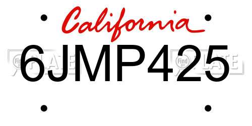 6JMP425 California License Plate