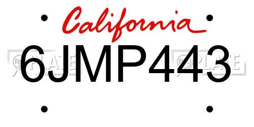 6JMP443 California License Plate