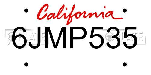 6JMP535 California License Plate