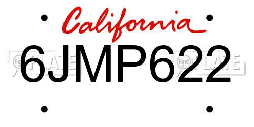 6JMP622 California License Plate