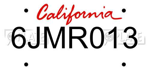 6JMR013 California License Plate