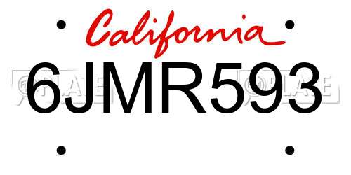 6JMR593 California License Plate