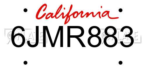 6JMR883 California License Plate