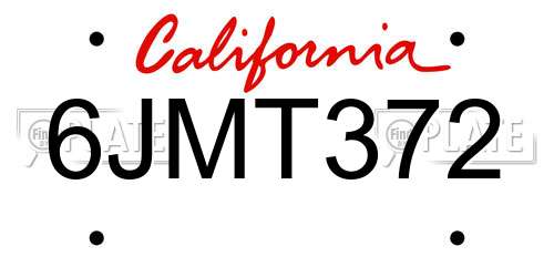 6JMT372 California License Plate