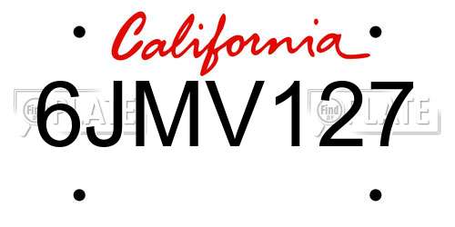 6JMV127 California License Plate