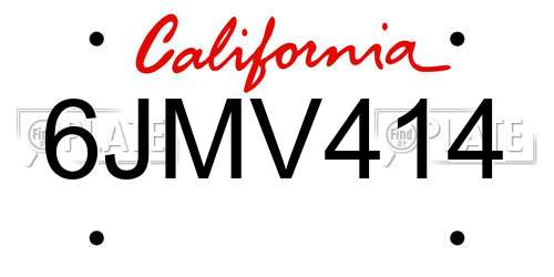 6JMV414 California License Plate