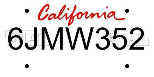 6JMW352 California License Plate
