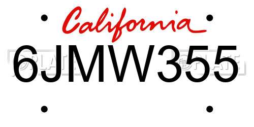 6JMW355 California License Plate