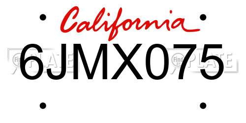 6JMX075 California License Plate