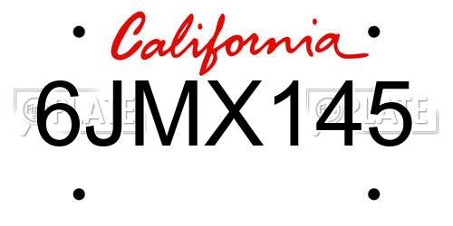 6JMX145 California License Plate