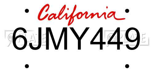 6JMY449 California License Plate