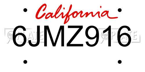 6JMZ916 California License Plate
