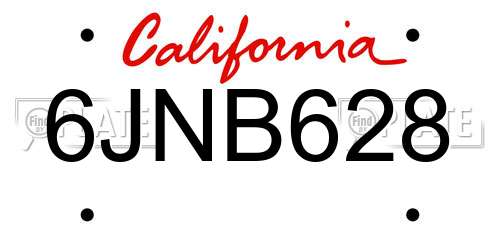 6JNB628 California License Plate