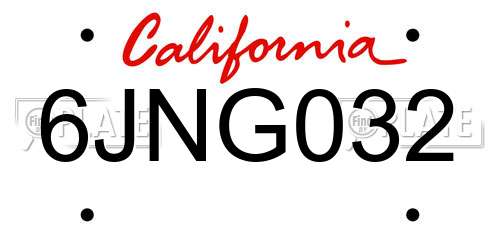 6JNG032 California License Plate