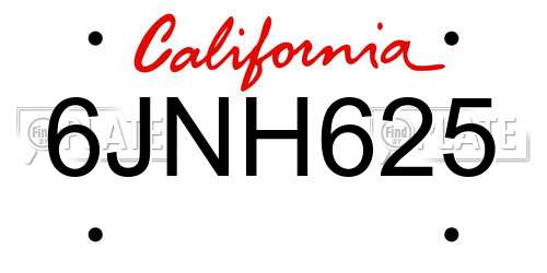 6JNH625 California License Plate
