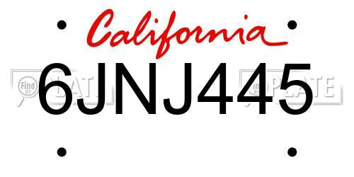 6JNJ445 California License Plate
