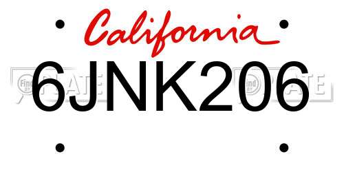 6JNK206 California License Plate