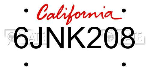 6JNK208 California License Plate