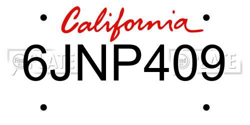 6JNP409 California License Plate