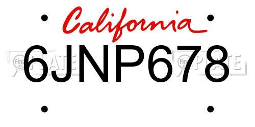 6JNP678 California License Plate