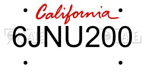 6JNU200 California License Plate