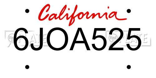6JOA525 California License Plate
