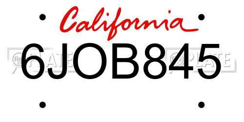 6JOB845 California License Plate