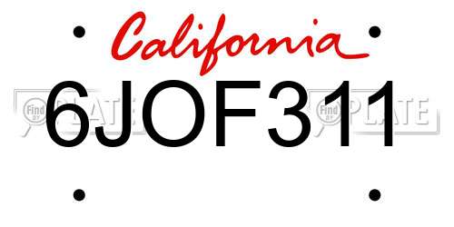 6JOF311 California License Plate
