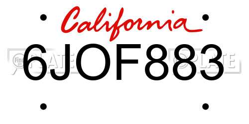 6JOF883 California License Plate