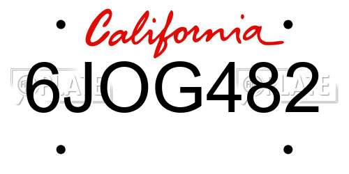 6JOG482 California License Plate