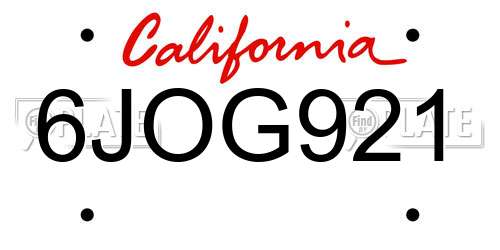 6JOG921 California License Plate