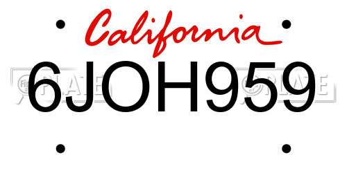 6JOH959 California License Plate