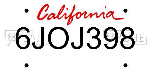 6JOJ398 California License Plate