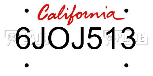 6JOJ513 California License Plate