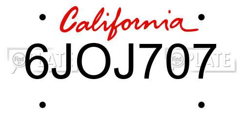 6JOJ707 California License Plate