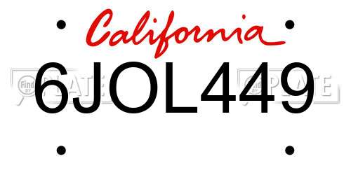 6JOL449 California License Plate