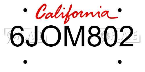 6JOM802 California License Plate