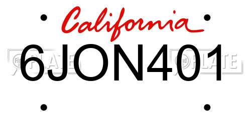 6JON401 California License Plate