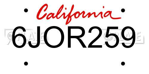 6JOR259 California License Plate