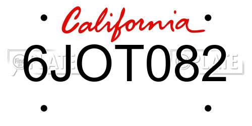 6JOT082 California License Plate
