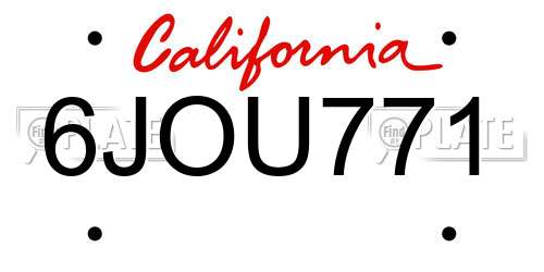 6JOU771 California License Plate
