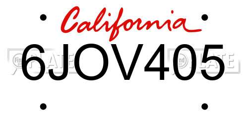 6JOV405 California License Plate