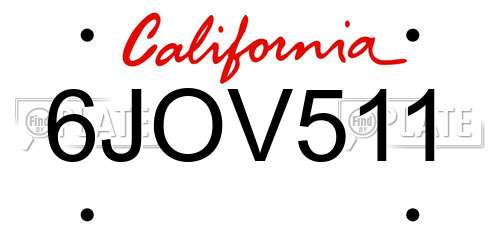 6JOV511 California License Plate