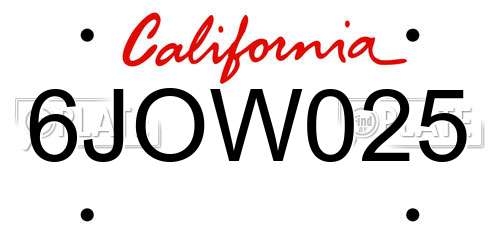6JOW025 California License Plate
