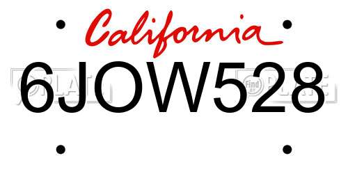 6JOW528 California License Plate