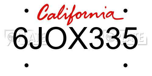 6JOX335 California License Plate
