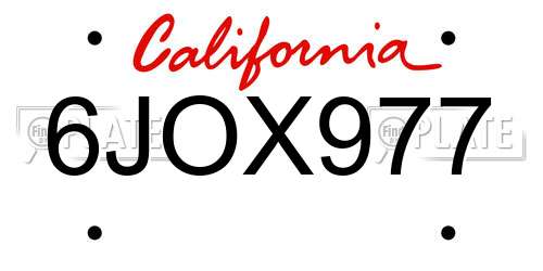 6JOX977 California License Plate
