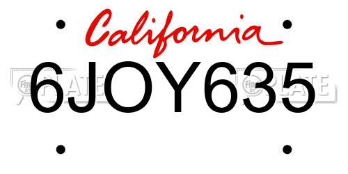 6JOY635 California License Plate