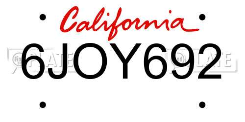 6JOY692 California License Plate