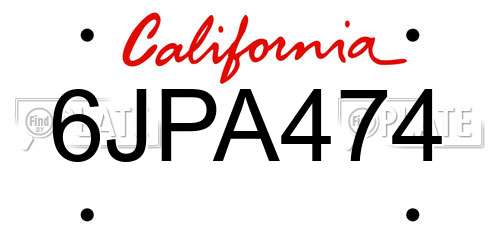 6JPA474 California License Plate